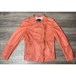 Oakwood Women’s Genuine Leather Moto Jacket Orange Size Small Biker Jacket